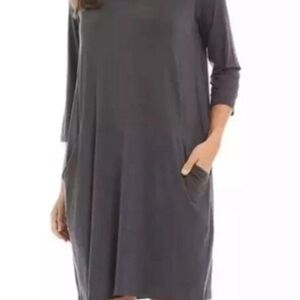 Eileen Fisher Nocin V-Neck A-Line Women's Dress Black Large NWT